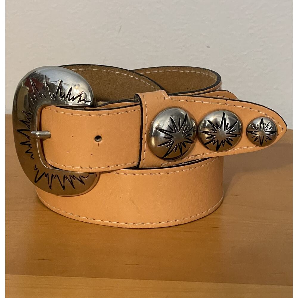 Natural Leather Embossed Western Buckle Womens Size 30 Cowgirl Ranch - Picture 6 of 6